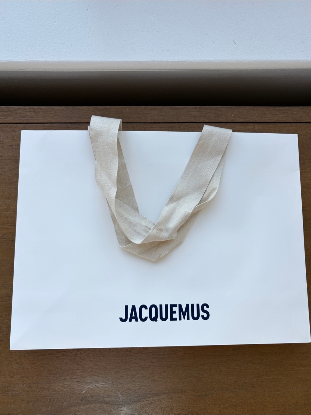 Jacquemus White Shopping Bag with Beige Ribbon Handles